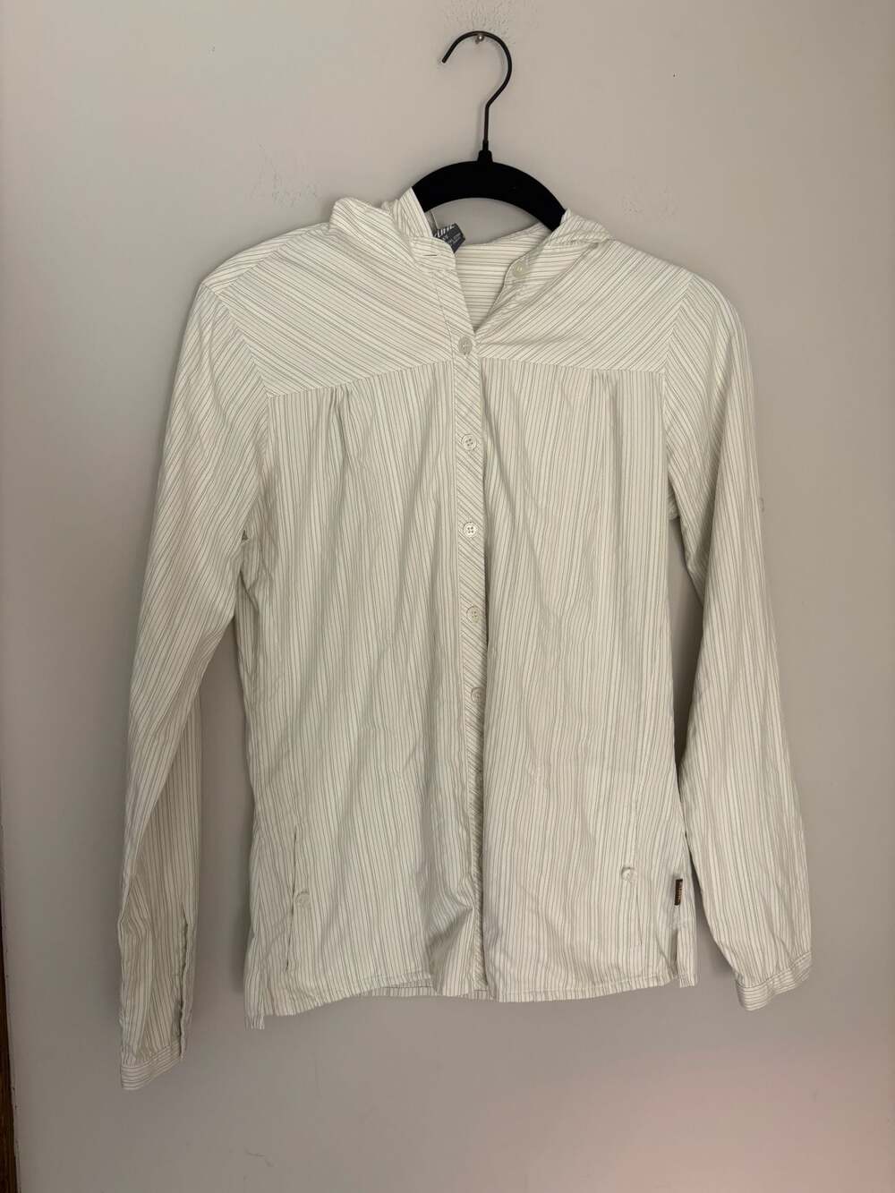 Kuhl Women's Hiking Outdoor Green Striped Hooded Button-Down Shirt Sz XS